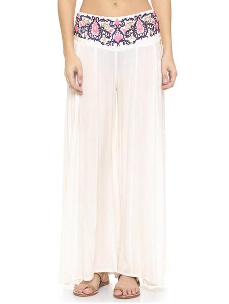 Romwe White Vintage Print Wide Leg Beach Pant