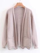 Romwe Open Front Cable Knit Sweater Coat