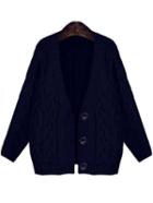 Romwe Cable Knit Buttons Royal Blue Coat