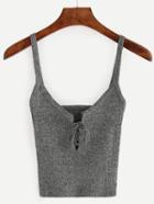 Romwe Grey Spaghetti Strap Ribbed Lace Up Cami Top
