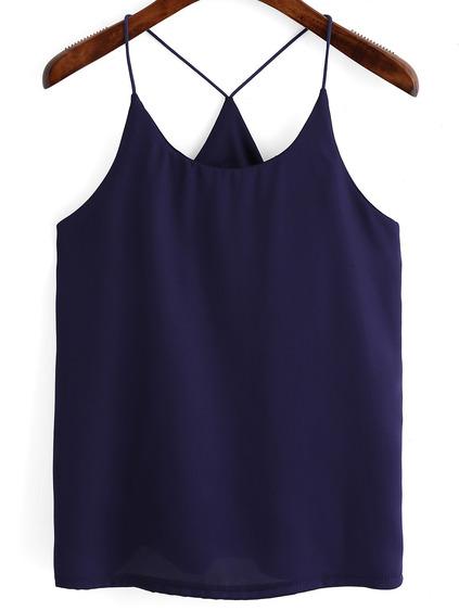 Romwe Navy Spaghetti Strap Loose Cami Top
