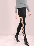 Romwe Open Cross Strap Leggings Black
