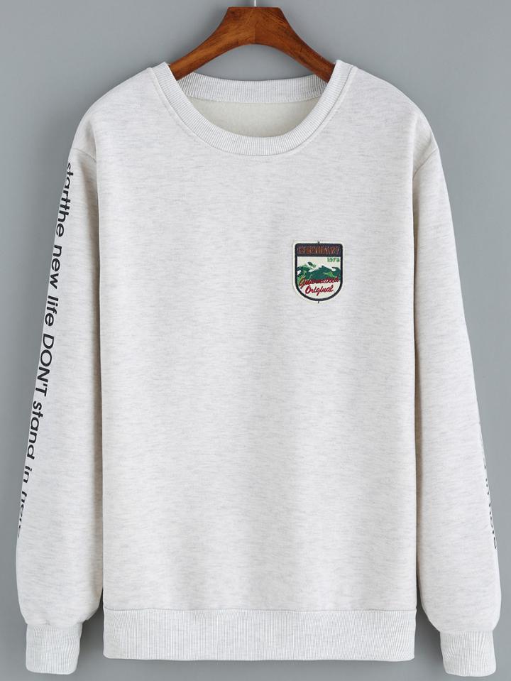 Romwe Letter Print Patch Sweatshirt