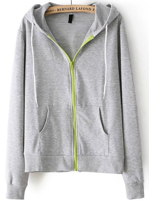Romwe Hooded Pockets Grey Sweatshirt