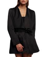 Romwe Lapel Belt Black Coat