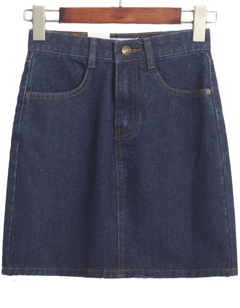 Romwe Vintage High Waist Denim Navy Skirt