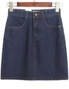 Romwe Vintage High Waist Denim Navy Skirt