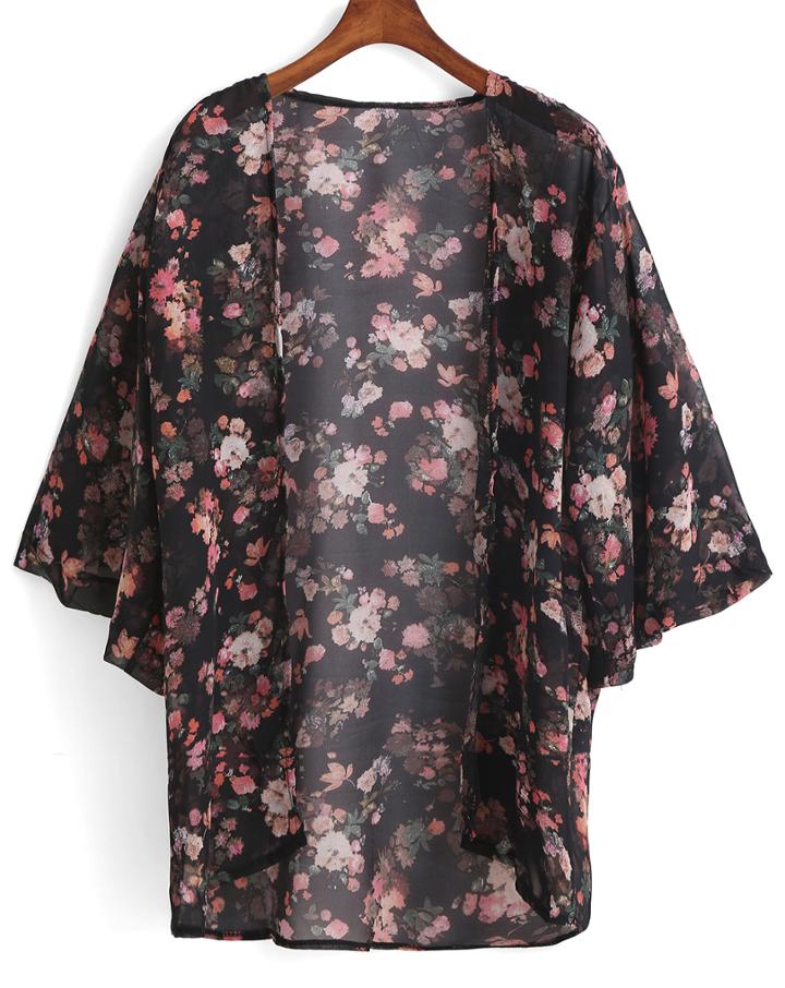 Romwe Florals Chiffon Loose Top
