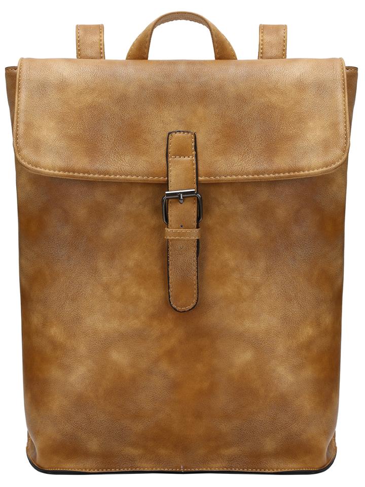 Romwe Yellow Belt Buckle Pu Backpack