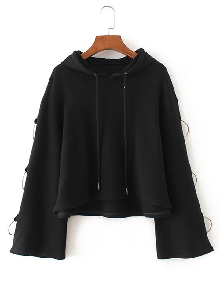 Romwe Ring Embellished Wide Sleeve Hoodie