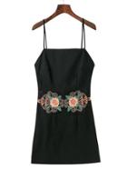 Romwe Flower Embroidery Knot Back Cami Dress