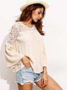 Romwe Apricot Crochet Insert Bell Sleeve Crinkle Blouse