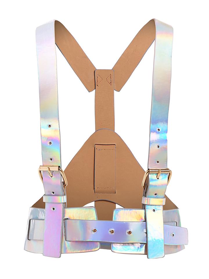 Romwe Iridescent Buckle Harness Belt