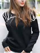 Romwe Long Sleeve Wing Pattern Black Sweater