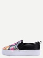 Romwe Floral Sequin Embellished Rubber Sole Sneakers