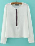 Romwe Crew Neck Embroidered White Blouse