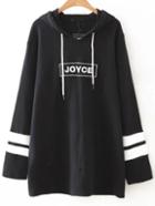 Romwe Black Color Block Letter Embroidery Hooded Sweatshirt Dress