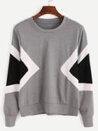 Romwe Grey Contrast Panel Casual Sweatshirt