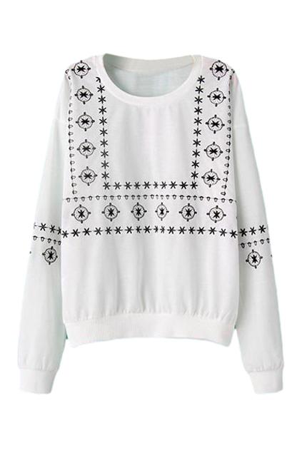 Romwe Floral Embroidered White Sweatshirt
