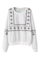 Romwe Floral Embroidered White Sweatshirt
