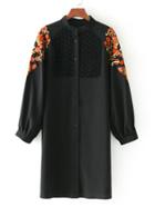 Romwe Contrast Lace Butterfly Embroidery Shirt Dress