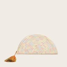 Romwe Stitch Detail Tassel Decor Half Round Clutch