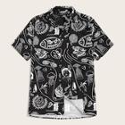 Romwe Guys Revere Collar Graffiti Print Shirt