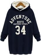 Romwe Hooded Adventure 34 Print Royal Blue Dress