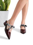 Romwe Burgundy Plaid Tie Patent Leather Chunky Heel Pumps