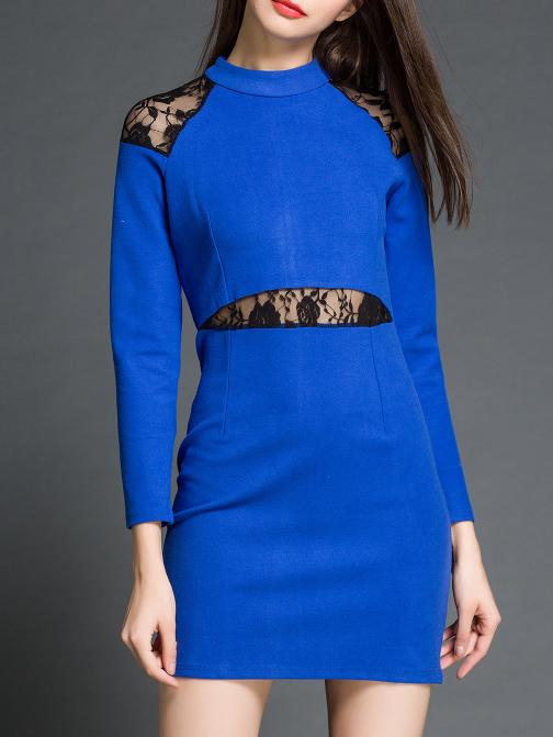 Romwe Contrast Lace Split Sheath Dress