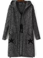 Romwe Hooded Stars Pattern Slit Black Coat