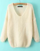 Romwe V Neck Mohair Apricot Sweater