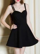 Romwe Spaghetti Strap Slim Backless Flare Black Dress