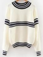 Romwe White Striped Raglan Sleeve Sweater