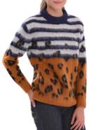 Romwe Striped Leopard Mohair Loose Sweater