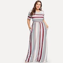 Romwe Plus Contrast Striped Hidden Pocket Dress