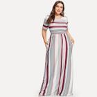 Romwe Plus Contrast Striped Hidden Pocket Dress
