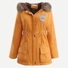 Romwe Patched Contrast Faux Fur Hooded Parka Coat