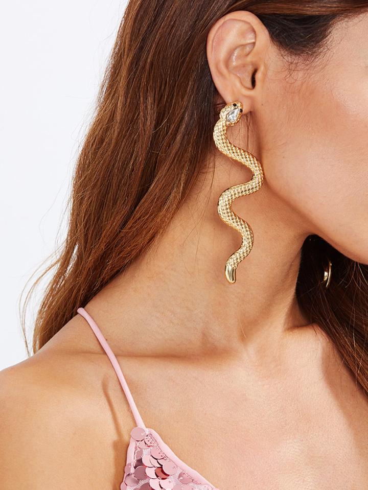 Romwe Rhinestone Detail Snake Earrings