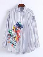 Romwe Fringe Embellished Striped Blouse
