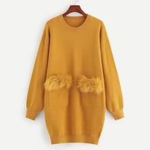 Romwe Faux Fur Pocket Patched Knit Dress
