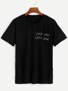 Romwe Black Letter Embroidered T-shirt