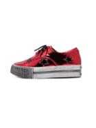 Romwe Red Patent Star Cutting Lace-up Flatform Sneakers