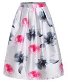 Romwe Ink Floral Print Midi Skirt