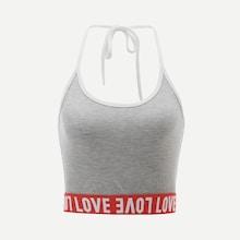 Romwe Letter Tape Panel Halter Top