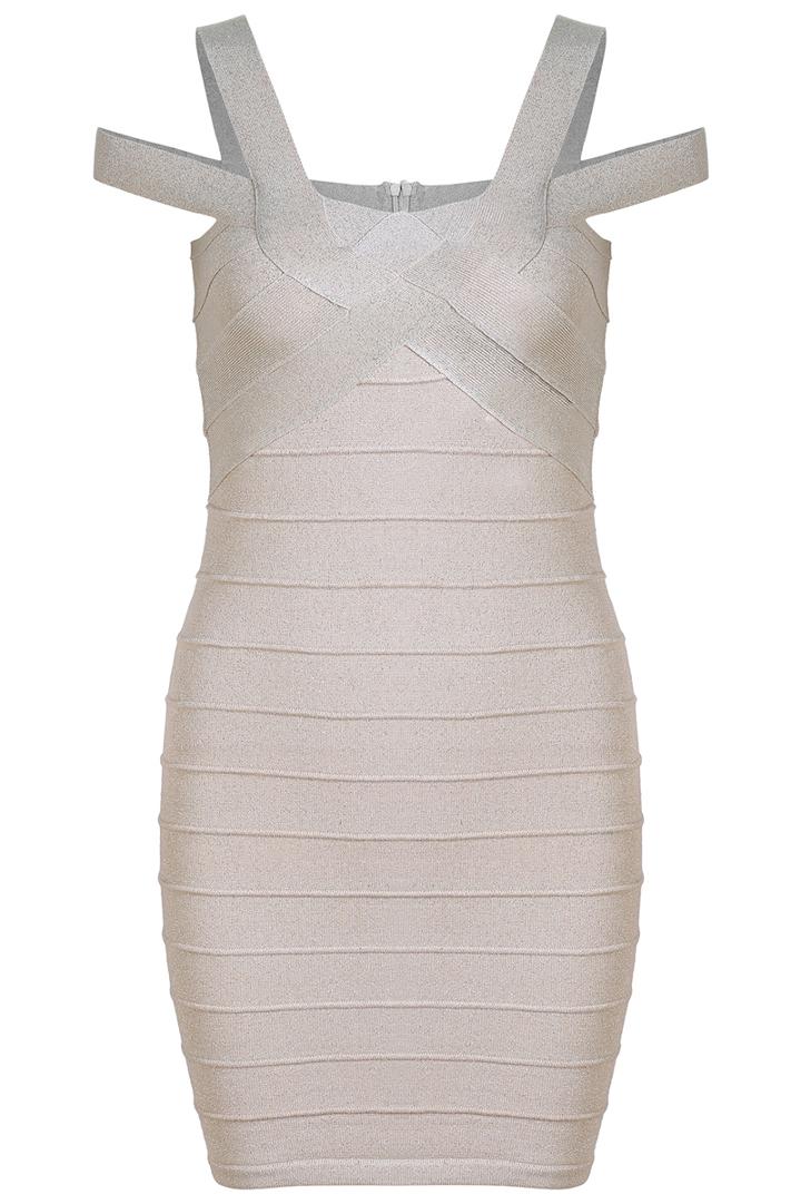Romwe Strap Off-shoulder Bandage Apricot Dress