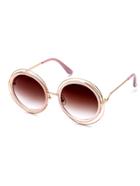 Romwe Pink Frame Round Lens Sunglasses