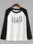 Romwe Black And White Contrast Bottles Print Raglan Sleeve T-shirt