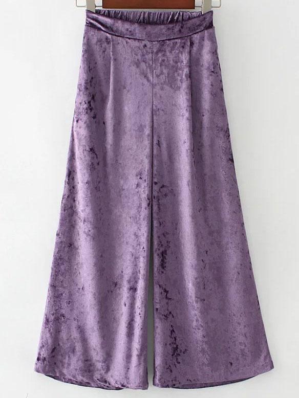 Romwe Purple Wide Leg Velvet Pants