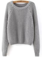 Romwe Long Sleeve Beaded Grey Sweater